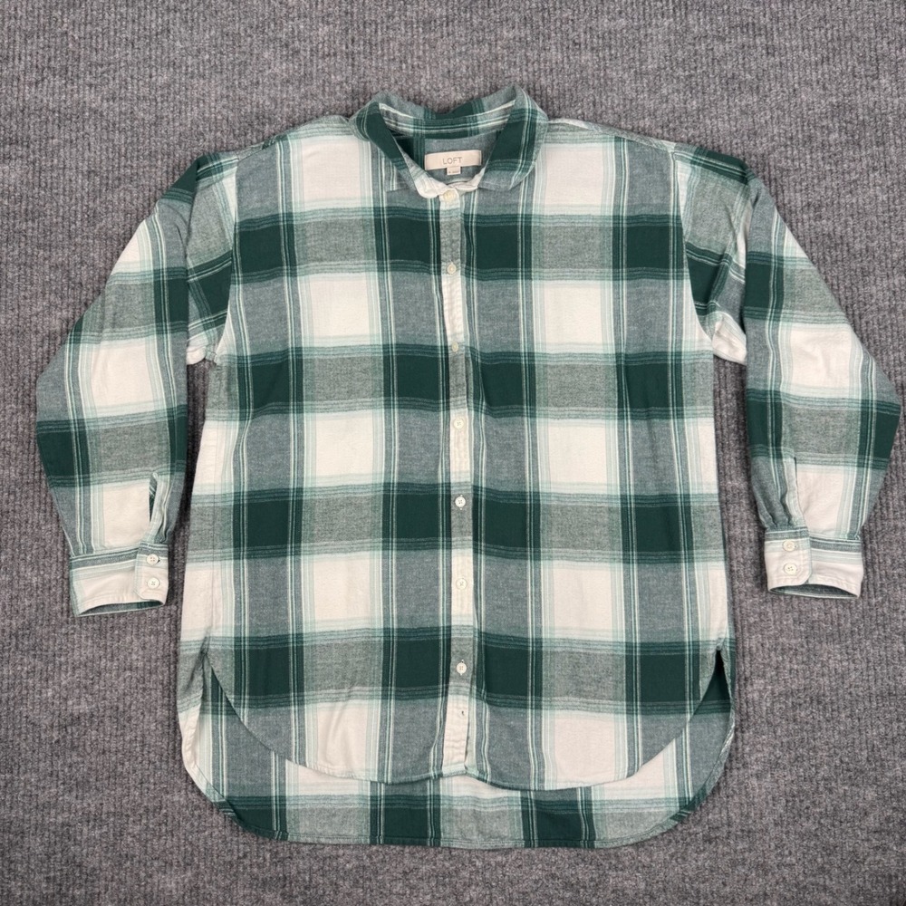 LOFT Button Up Shirt Womens XL Plaid Flannel Long Sleeve Soft Grunge Preppy